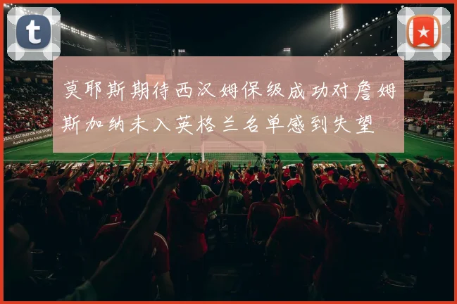 莫耶斯期待西汉姆保级成功对詹姆斯加纳未入英格兰名单感到失望